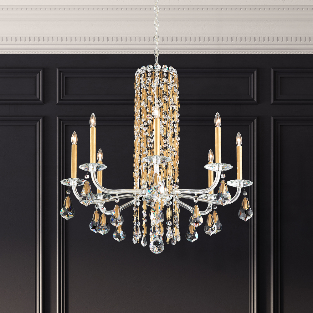 Siena 8 Light 120V Chandelier in Antique Silver with Heritage Handcut Crystal